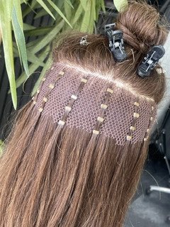 Partial Mesh Weave close-up — gentle option for fine hair